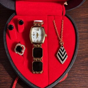 Elegant Black and Gold Watch and Jewelry Set